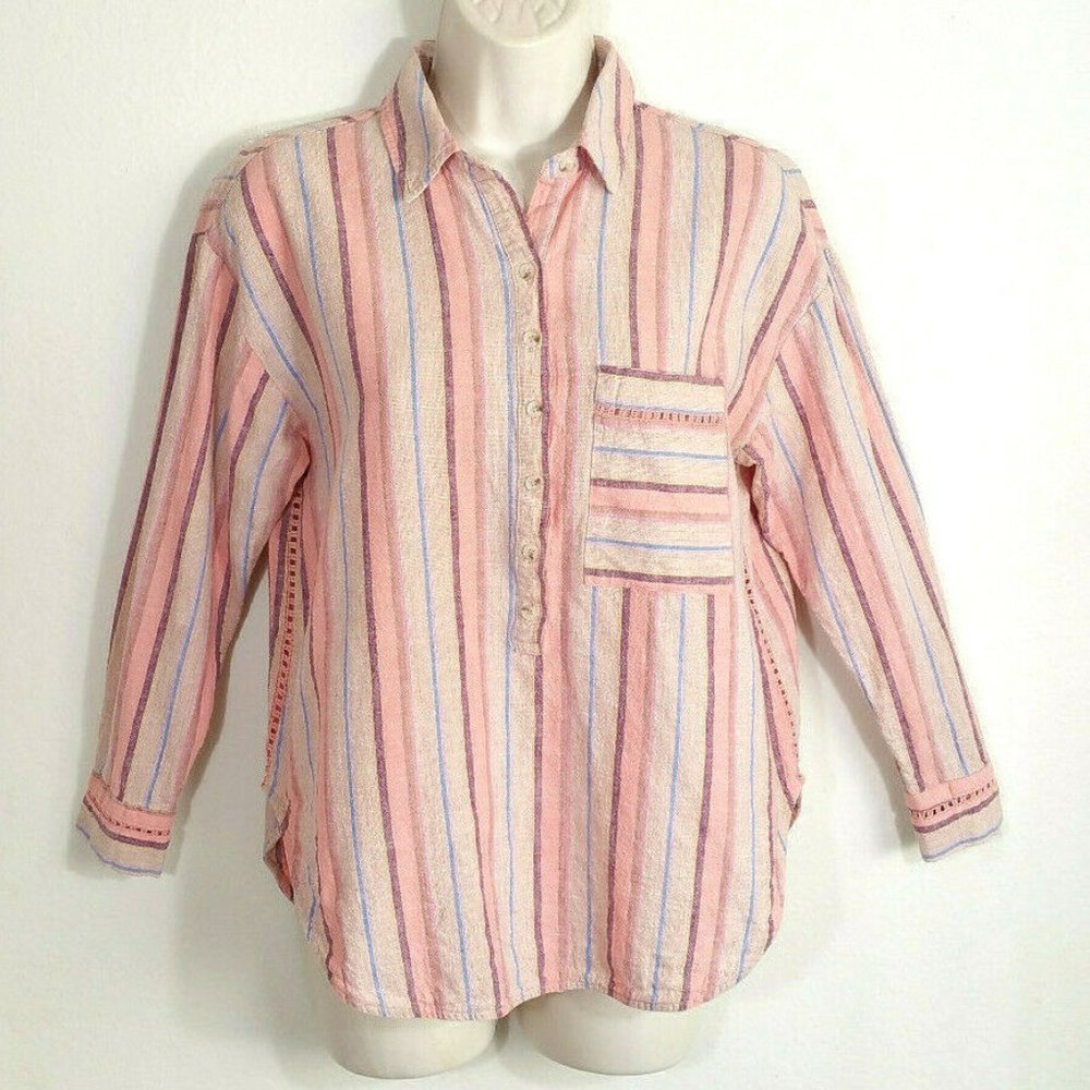 MAEVE by Anthropologie "Lida" Buttondown Popover Top Shirt 5051E1M